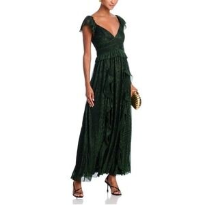 NWT Aqua X Wicked Ruffled Metallic Gown Green/Black Size S $128 Bloomingdales